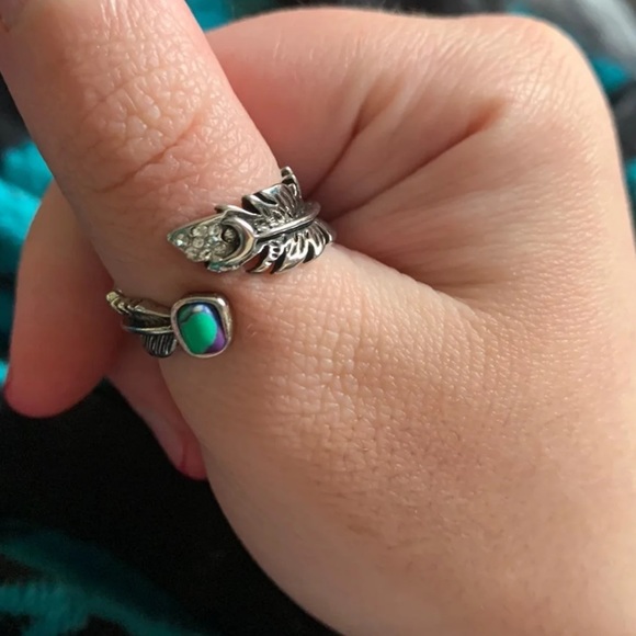 🪶 BOHO Feather Stone Trendy Adjustable Ring 🪶 - Picture 3 of 6